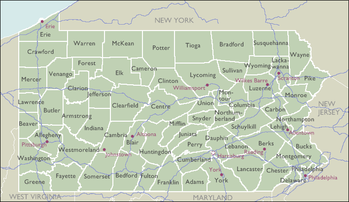 Pennsylvania County Zip Code Wall Maps