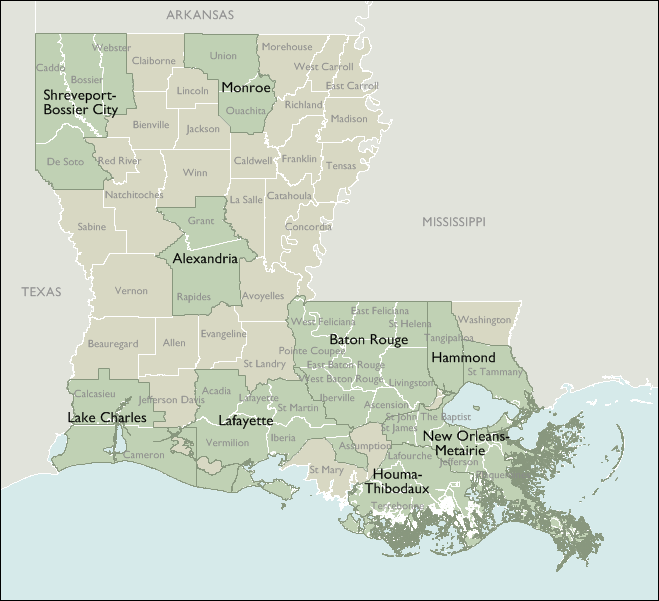 Metro Area Wall Maps of Louisiana