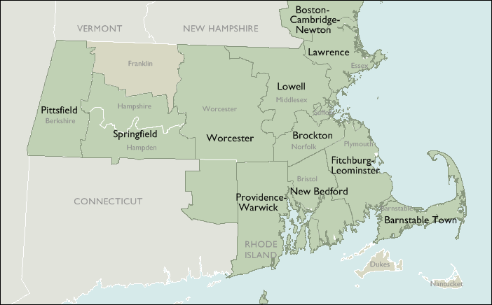 Metro Area Wall Maps of Massachusetts