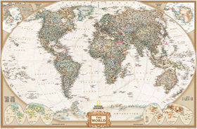 World Political Antique Tones Wall Map