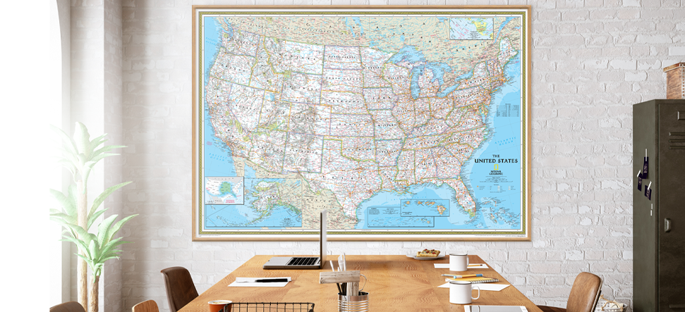 Interior decor wall maps for conference rooms. 