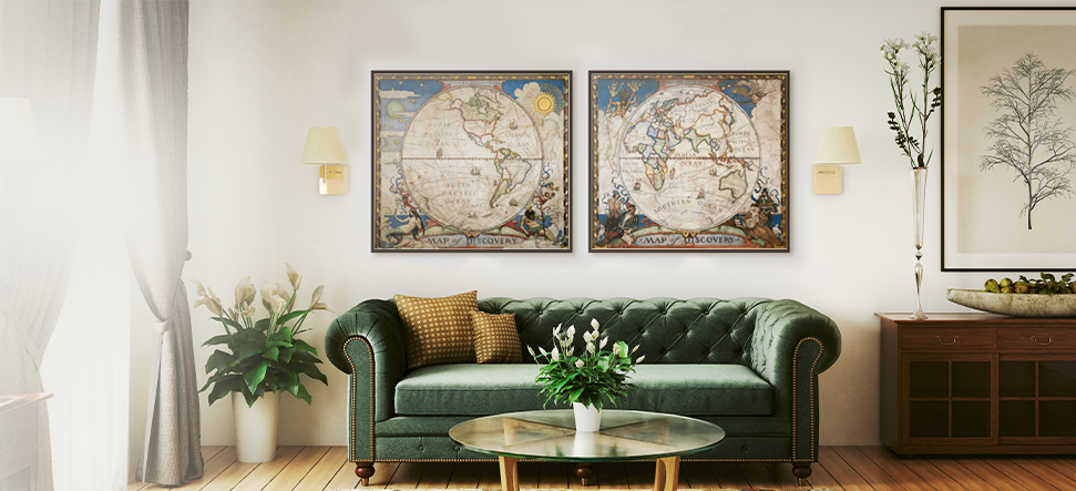 Interior decor wall maps for your living room.
