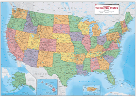 Political Wall Map Of The US