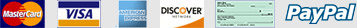 MasterCard, Visa, American Express, Discover, Echeck, and PayPal Accepted Here