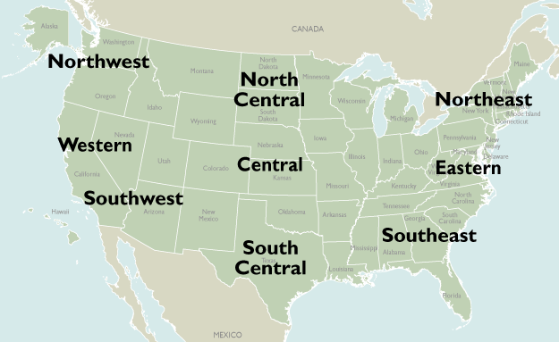 US Regional Map - Select Your Region.