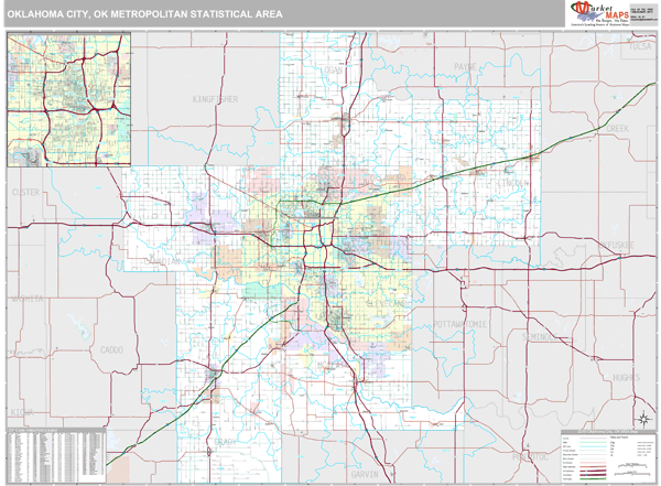 Oklahoma City, OK Metro Area Zip Code Wall Map Premium Style by MarketMAPS