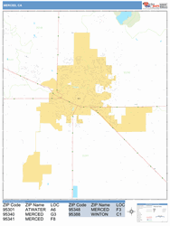 Merced Zip Code Wall Map by MarketMAPS