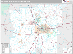 Montgomery, AL Metro Area Zip Code Wall Map by MarketMAPS!