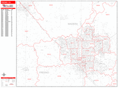 Fresno Metro Area Zip Code Wall Map by MarketMAPS