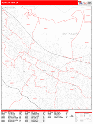 Mountain View Metro Area Zip Code Wall Map by MarketMAPS