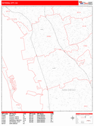 National City Metro Area Zip Code Wall Map by MarketMAPS