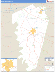 Woodford County, KY Wall Map Basic Style by MarketMAPS