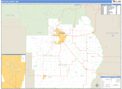 Butler County, MO Wall Map Basic Style by MarketMAPS