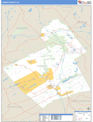 Carbon County, PA Zip Code Wall Map Basic Style by MarketMAPS