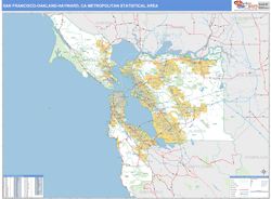 San Francisco-Oakland-Hayward, CA Metro Area Zip Code Wall Map Basic Style by MarketMAPS
