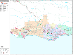 Santa Barbara California Zip Code Wall Map (Premium Style) by MarketMAPS