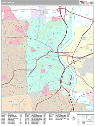 Hartford Connecticut Zip Code Wall Map (Premium Style) by MarketMAPS