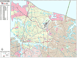 Norfolk Virginia Zip Code Wall Map (Premium Style) by MarketMAPS