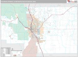 Colorado Springs, CO Metro Area Zip Code Wall Map Premium Style by