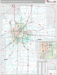 Kansas City, MO Metro Area Zip Code Wall Map Premium Style by MarketMAPS