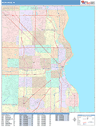 Milwaukee Wisconsin Wall Map (Color Cast Style) by MarketMAPS