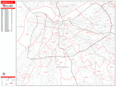 Louisville Kentucky Zip Code Wall Map (Red Line Style) by MarketMAPS