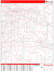 Kansas City Missouri Zip Code Wall Map (Red Line Style) by MarketMAPS