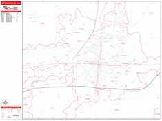 Springfield Ohio Zip Code Wall Map (Red Line Style) by MarketMAPS