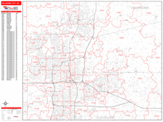 Oklahoma City Oklahoma Zip Code Wall Map (Red Line Style) by MarketMAPS