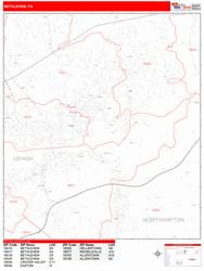 Bethlehem Pennsylvania Zip Code Wall Map (Red Line Style) by MarketMAPS