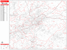 Knoxville Tennessee Zip Code Wall Map (Red Line Style) by MarketMAPS