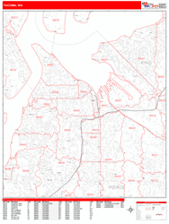 Tacoma Washington Zip Code Wall Map Red Line Style by MarketMAPS