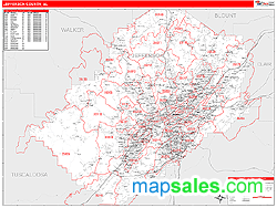 Zip Code Map Jefferson County Al | jefferson county al zip code wall map red line style by Zip Code Map Jefferson County Al | jefferson county al zip code wall map red line style by