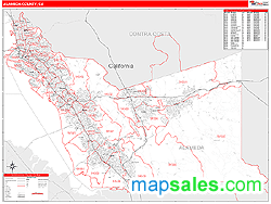 Alameda County, CA Zip Code Wall Map Red Line Style by MarketMAPS