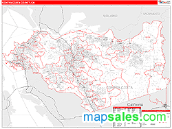 Contra Costa County, CA Zip Code Wall Map Red Line Style by MarketMAPS