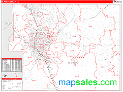El Paso County, CO Zip Code Wall Map Red Line Style by MarketMAPS
