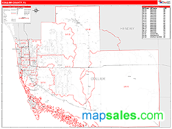 Collier County, FL Zip Code Wall Map Red Line Style by MarketMAPS
