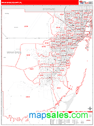 Miami-Dade County, FL Zip Code Wall Map Red Line Style by MarketMAPS