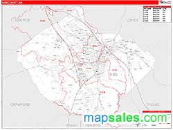 Bibb County, GA Zip Code Wall Map Red Line Style by MarketMAPS
