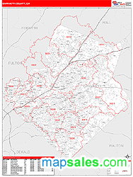 Gwinnett County, GA Zip Code Wall Map Red Line Style by MarketMAPS