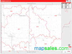 Bremer County, IA Zip Code Wall Map Red Line Style by MarketMAPS