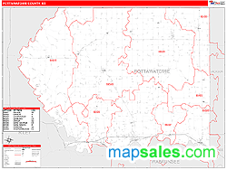 Pottawatomie County, KS Zip Code Wall Map Red Line Style by MarketMAPS