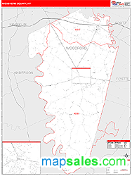 Woodford County, KY Zip Code Wall Map Red Line Style by MarketMAPS
