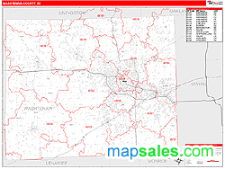 Washtenaw County, MI Zip Code Wall Map Red Line Style by MarketMAPS