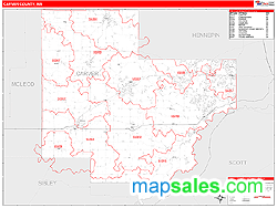 Carver County, MN Zip Code Wall Map Red Line Style by MarketMAPS