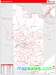 St. Louis County, MN Zip Code Wall Map Red Line Style by MarketMAPS