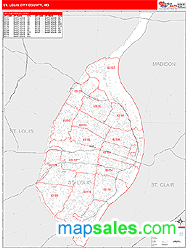 zip codes st louis city St. Louis City County, MO Zip Code Wall Map Red Line Style by MarketMAPS
