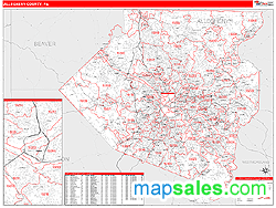 Allegheny County, PA Zip Code Wall Map Red Line Style by MarketMAPS