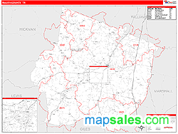 Maury County, TN Wall Map Red Line Style by MarketMAPS