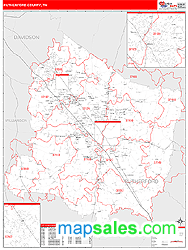 Rutherford County, TN Zip Code Wall Map Red Line Style by MarketMAPS